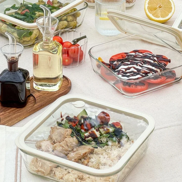 Frischhaltedosen aus hochwertigem Borosilikatglas mit Deckel, quadratisch - Luftdicht & stapelbar 1150 ml – Bild 3