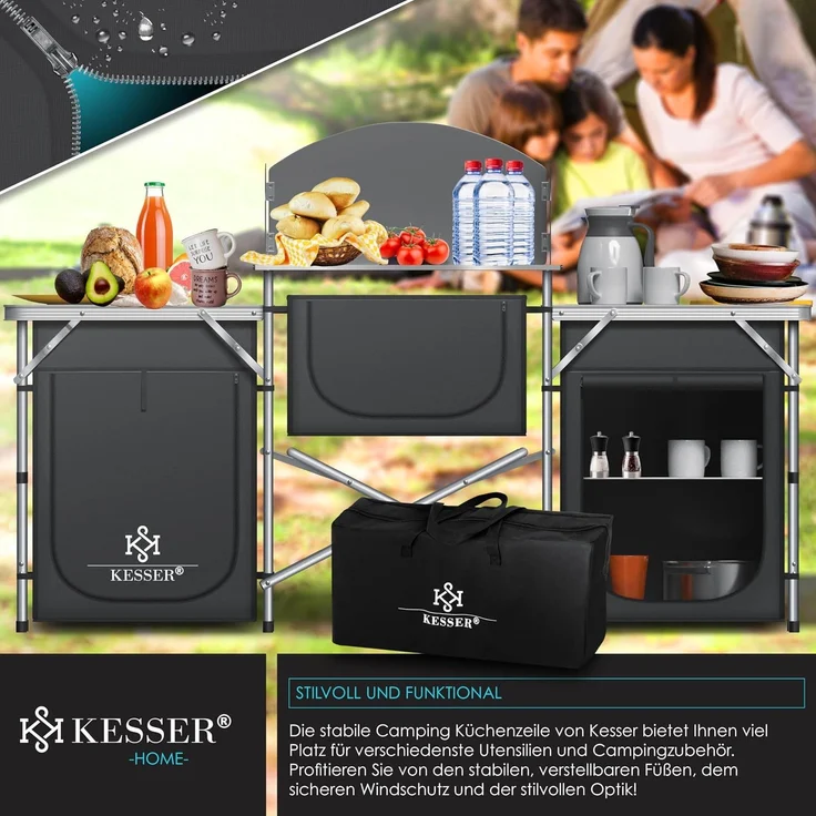 KESSER® Campingküche inkl. Tragetasche Mobile Outdoor Küche mit Aluminiumgestell Campingschrank Küchenbox Faltbare Reiseküche für Camping und Outdoor Modell wählbar Typ Big (Anthrazit) – Bild 4