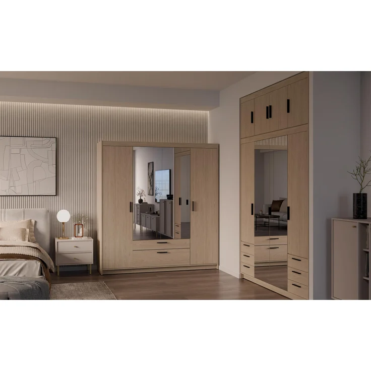 AX LIVING Geölte Eiche Kleiderschrank mit Spiegel Storicos 4T 176,3cm breit – Bild 5