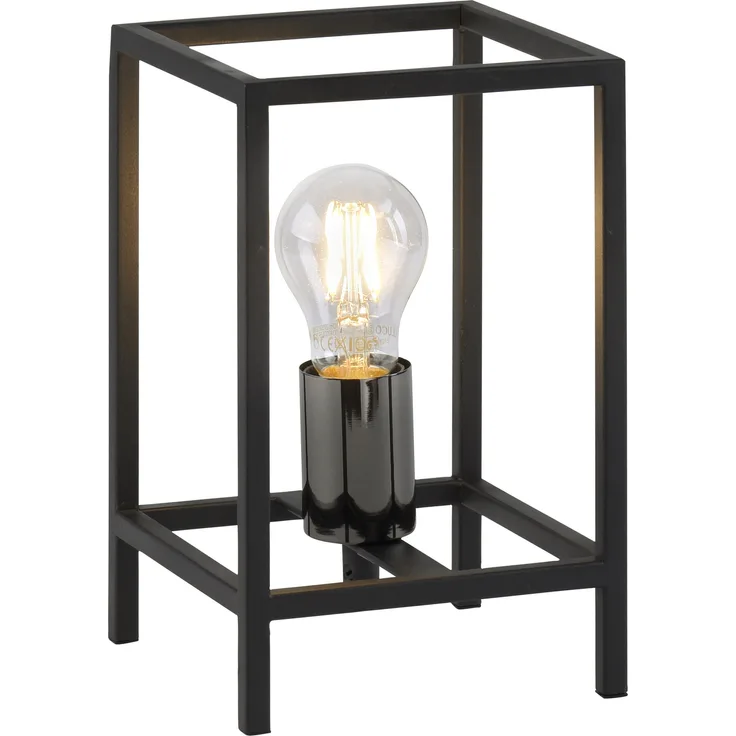 JUST LIGHT LED Tischlampe FABIO, Vintage Rahmen aus Eisen, schwarz, inkl. Schnurschalter, für Wohnzimmer, Esszimmer, Schlafzimmer, Flur, Küche, E27 bis 60 Watt