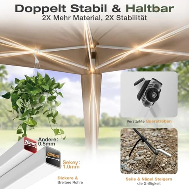 Sekey Pop Up Pavillon Wasserdicht Stabil Winterfest mit Seitenwänden, Faltpavillon 3 x 3 m, Camping Pavillion Faltbar Partyzelt mit Belüftung, Designer Serie 3x3, (Beige, 3x3 Mit Seitenwänden) – Bild 5