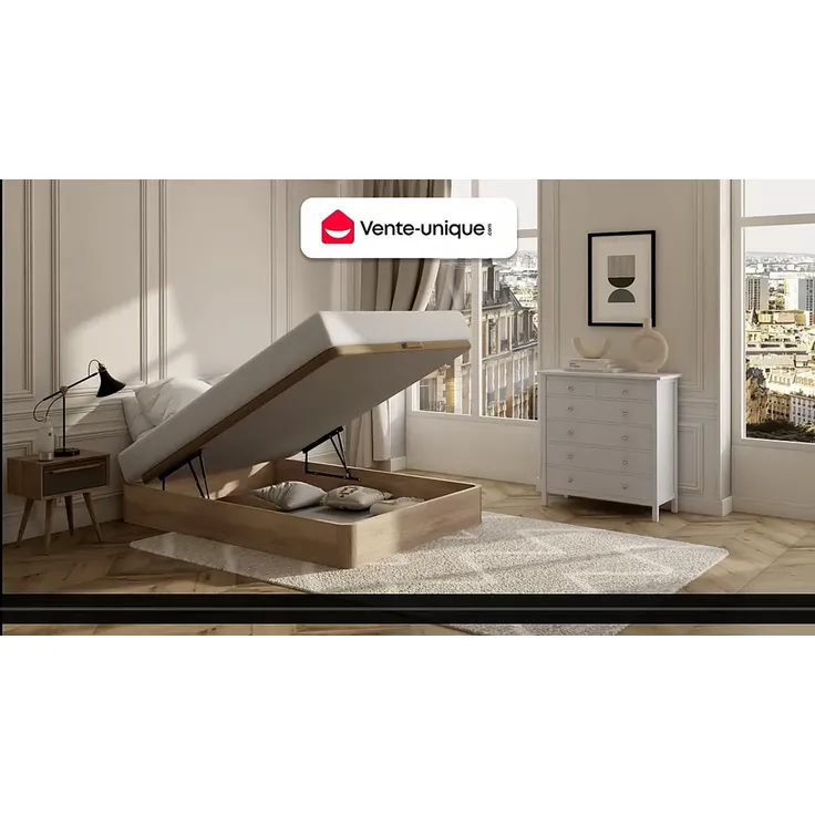 Vente-unique - PRESTIGE Set aus Matratze und Bettgestell Stoff Beige - B 90 cm x H 30 cm22 cm x L 190 cm – Bild 2