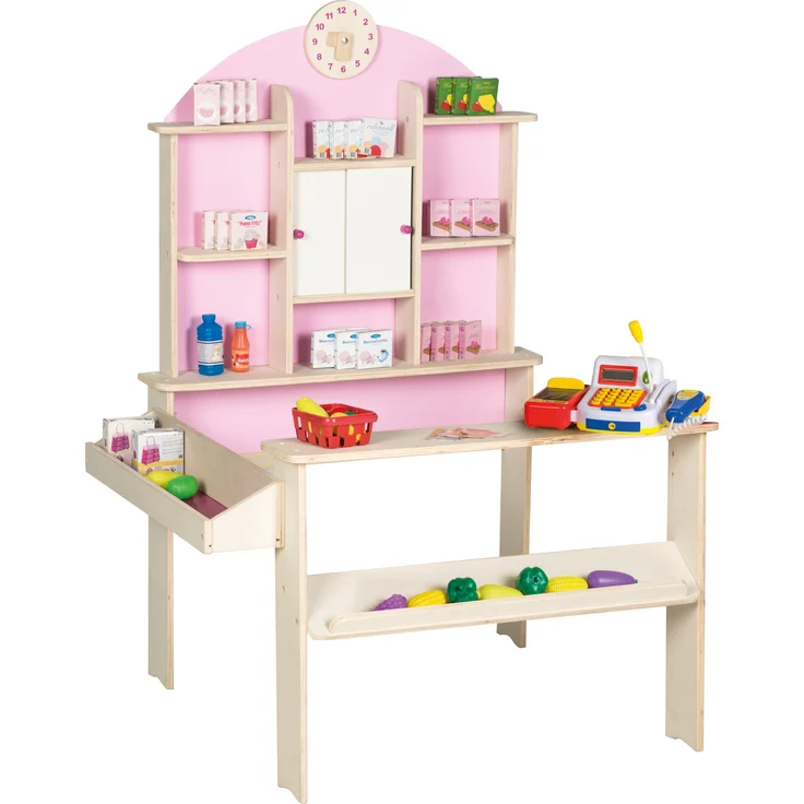 roba Kaufladen - BxTxH: 81 x 71 x 112 - Seitentheke - Uhr - Holz - Natur / Rosa – Bild 6