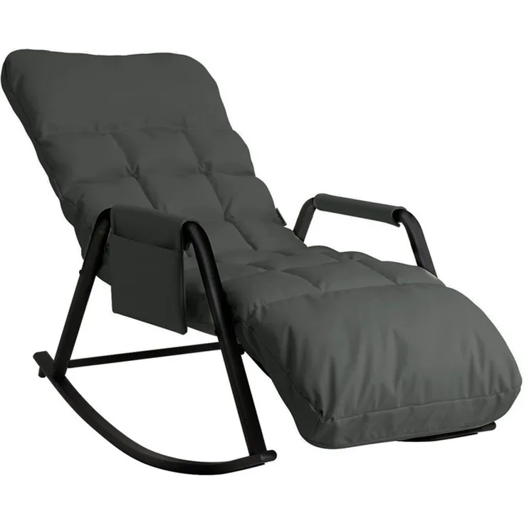 Home Nature Wohnkonzept Schaukelstuhl mit 5-fach verstellbarer Rückenlehne, Ergonomischer Relaxsessel, Lesesessel bis 160 kg, 104×56×93,5 cm, Kunstleder Grau