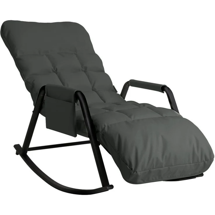 Home Nature Wohnkonzept Schaukelstuhl mit 5-fach verstellbarer Rückenlehne, Ergonomischer Relaxsessel, Lesesessel bis 160 kg, 104×56×93,5 cm, Kunstleder Grau – Bild 1