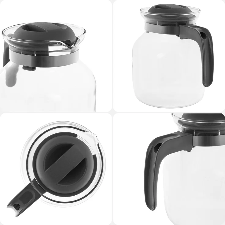 KADAX Hitzebeständige Teekanne mit Deckel, Glas, grau 1,5L – Bild 5