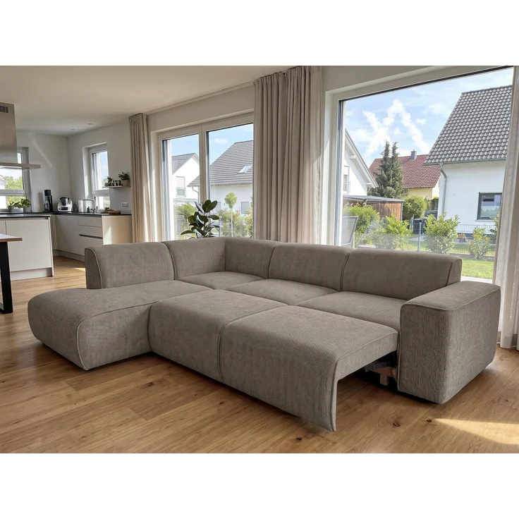 AX LIVING Wohnlandschaft mit Schlaffunktion Ruyam Hellbraun Sofa L – Bild 2