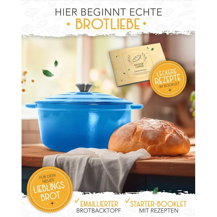 Krustenzauber Kasserolle Gusseisen Topf als Kochtopf, Schmortopf oder Brotbackform – Bild 2