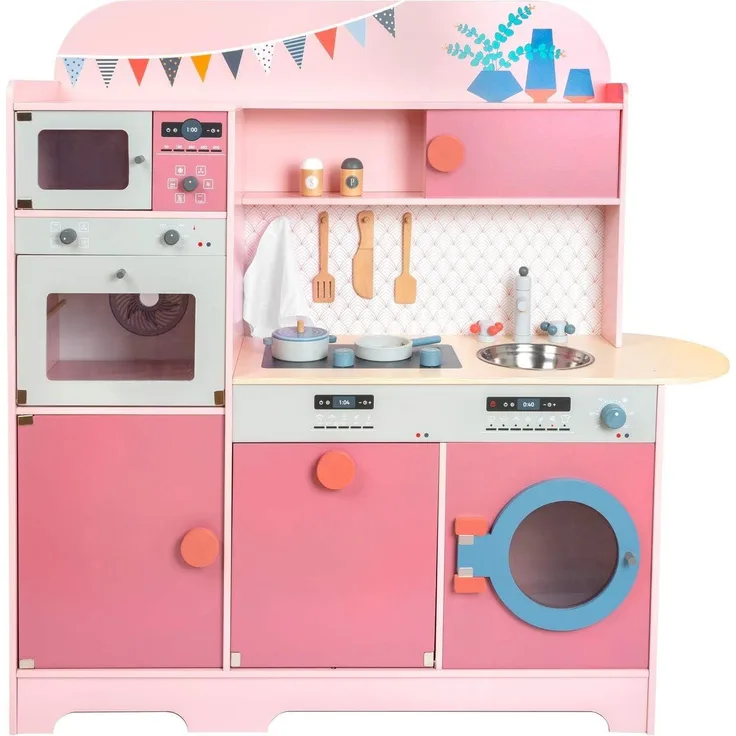 small foot 11465 Kinderküche \"Mädchentraum\" aus Holz, Multifunktionsküche in Rosatönen, mit viel Zubehör, ab 3 Jahren