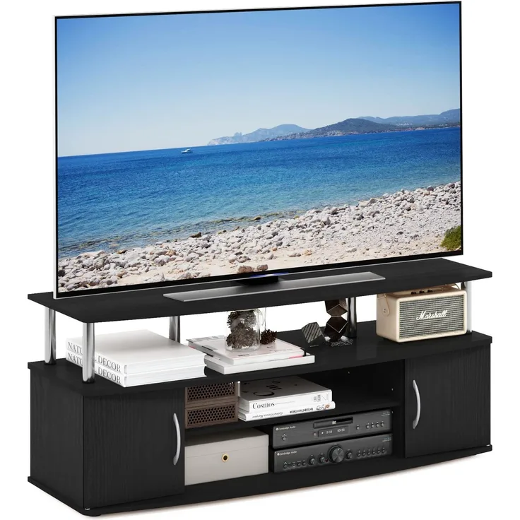 Furinno JAYA Großes Entertainment-Center für bis zu 55-Zoll-Fernseher, Americano, Edelstahlrohre
