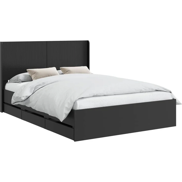vidaXL Bettgestell mit Stauraum und Kopfteil Schwarz 140 x 190 cm 3413948 – Bild 2