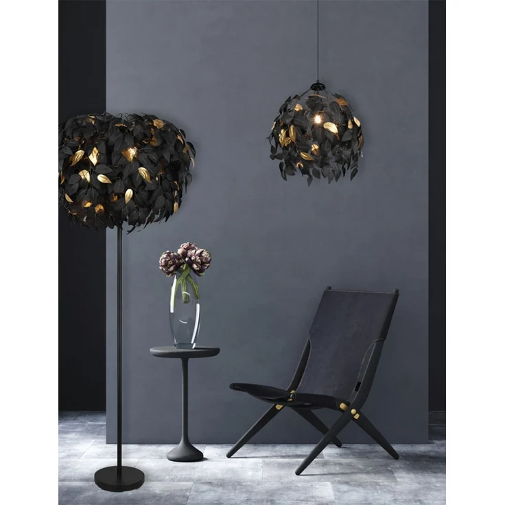 Stehleuchte, Blattdesign, Metall, schwarz gold, H 180 cm – Bild 8