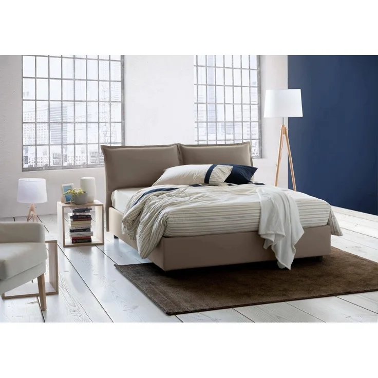 Talamo Italia Veronica Doppelbett mit Container, Made in Italy, Kopfteil und Stoffbezug, Frontöffnung, passend für Matratze 160x200 cm, Taupe