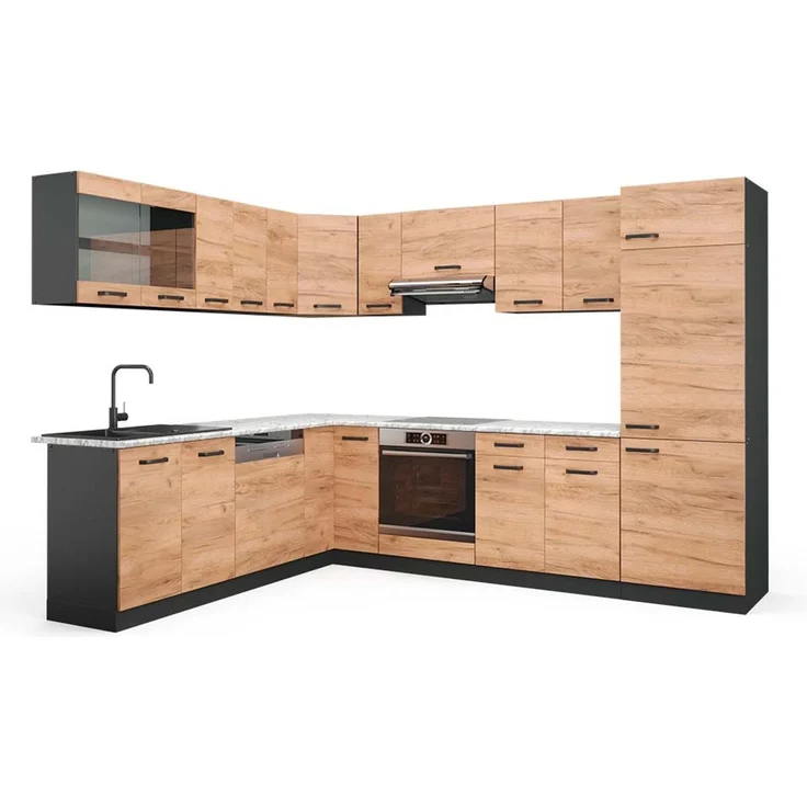 Eckküche R-Line Goldkraft Eiche/Anthrazit 287 x 227 cm, AP Marmor Vicco – Bild 1