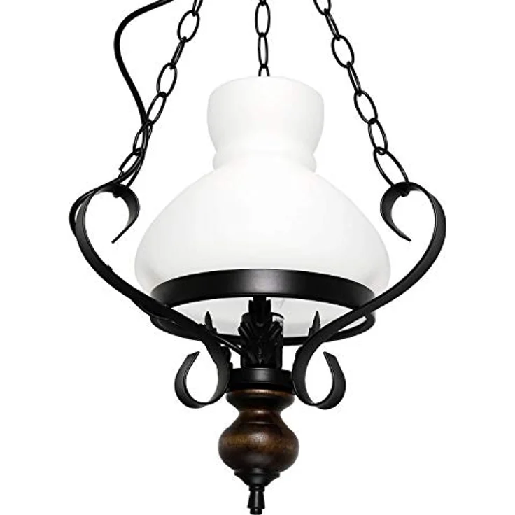 Licht-Erlebnisse Pendelleuchte Petronel, Aluminiumguss mit Fuß aus Walnuss Holz und satiniertem Glas, Landhaus Stil – Bild 5