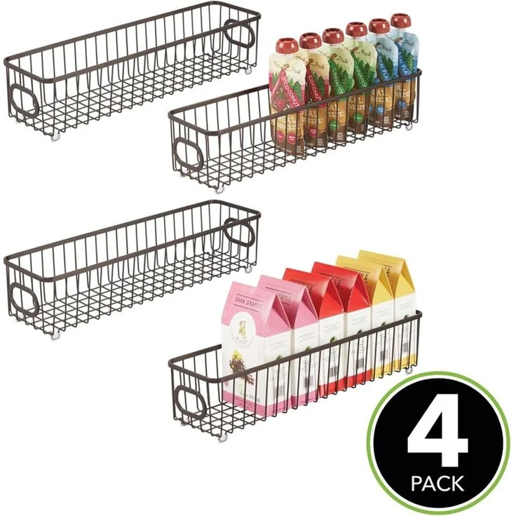 mDesign Küchenkorb Drahtkorb Aufbewahrung Organizer 4er-Set Metall Bronze Griffe – Bild 3