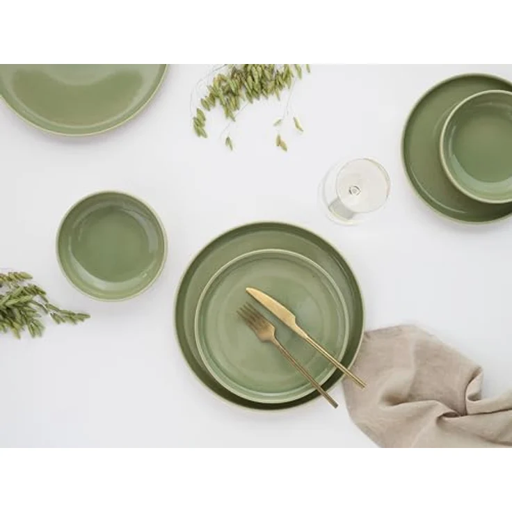 Creatable Tafelservice Uno Emiliana, 12-teilig, creme und grün, keramisch, mit Blumenmotiven, lebensmittelecht und stapelbar – Bild 6