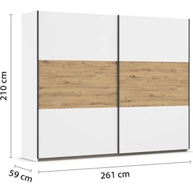 Rauch Möbel Neo, Schwebetürenschrank, Kleiderschrank, Kleiderschränke, Garderobe, Schrank mit Stauraum, 2-türig, Farbe Weiß/Eiche Artisan, 261 x 210 x 59 cm – Bild 4