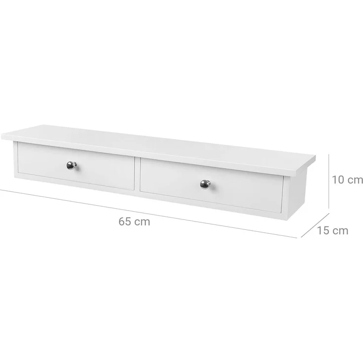 Wandregal mit 2 Schubladen Wandschublade Schweberegal aus MDF-Platte Wandschrank Weiß LWS65WT – Bild 9