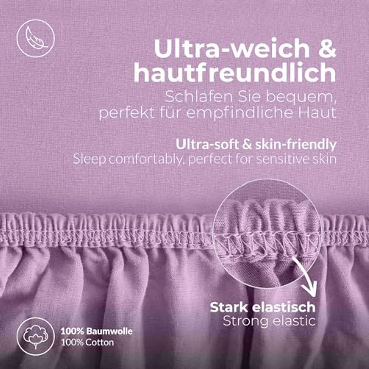 etérea Comfort Jersey Spannbettlaken Flieder 90x200 cm - 100x200 cm – Bild 5