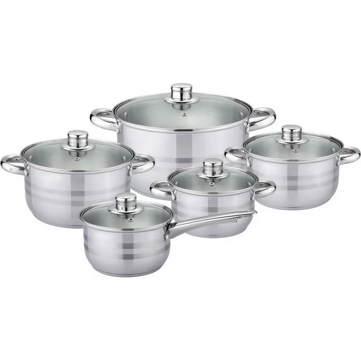 Michelino Topf-Set Kochtopfset BONN Kochtopf-Set Kochset mit Glasdeckel, Edelstahl (Topfset 5 Töpfe + 5 Deckel, 10-tlg, Stieltopf Fleischtopf Bratentopf Suppentopf Kochtopf), Induktionskochtöpfe induktionsfähige Töpfe – Bild 3