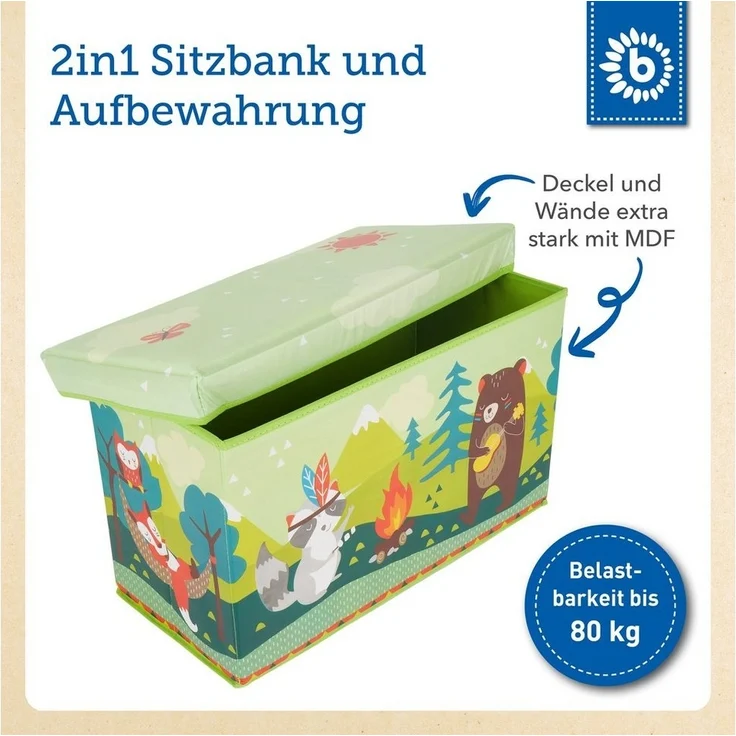Große Spielzeug- und Staubox sowie Sitzbank fürs Kinderzimmer, Waldtiere, 60 x 30 x 35 cm, von Bieco – Bild 3
