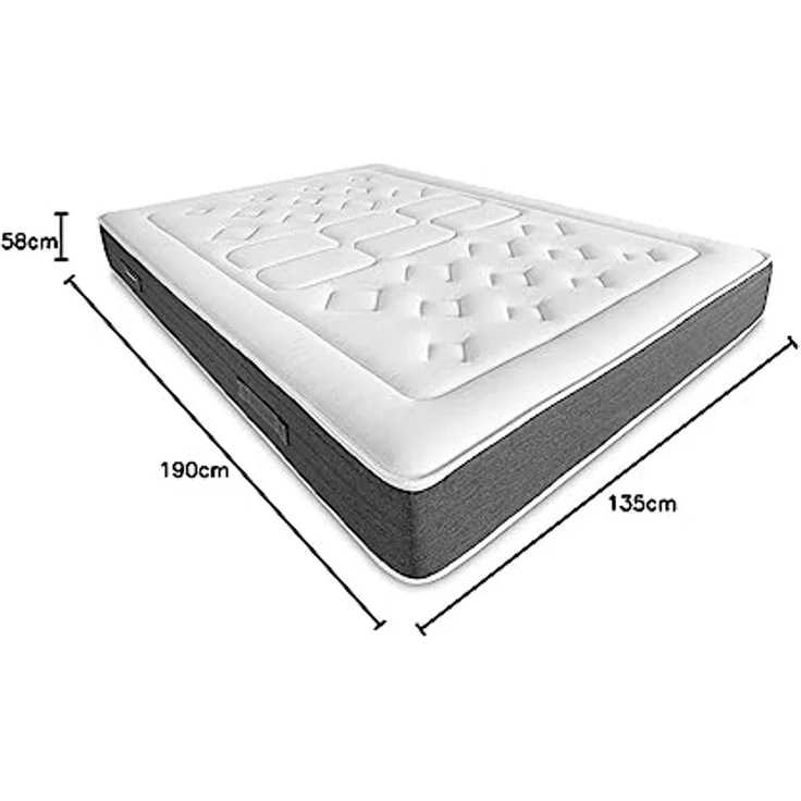 DUÉRMETE ONLINE - Packung viskoelastische Matratze Bio Nature Dicke 24 cm + Klappbett aus Holz, große Kapazität | Farbe Weiß 135 x 190 – Bild 3