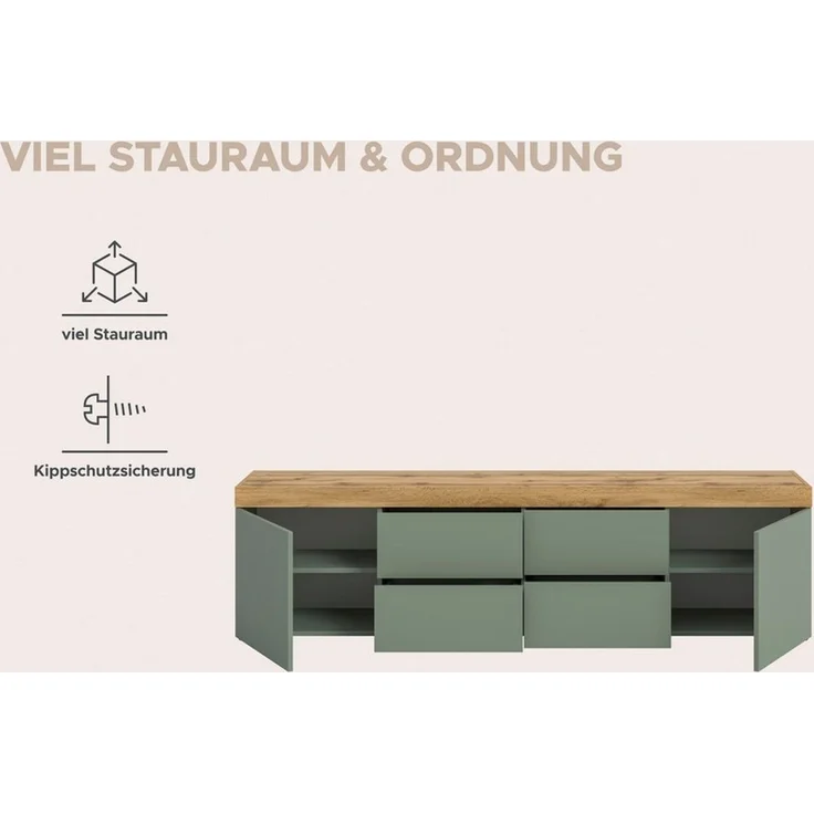 OTTO home Lowboard MAMBO, TOPSELLER!, Breite 200cm, 2 Türen, 4 Schubkästen, push-2-open (1 St, 2 farbige Ausführung, in verschiedenen Farben erhältlich), Lowboard, TV Unterschrank, Tv-Schrank, Wohnzimmer – Bild 3