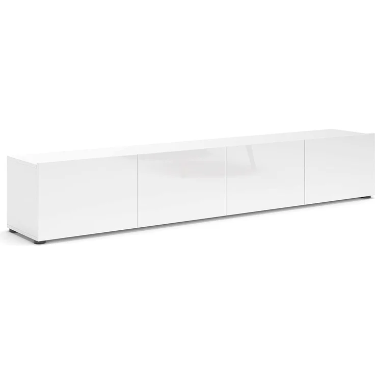 Dmora - Fernsehschrank Randfontein, Ständer für Wohnzimmerfernseher, Niedriges Wohnzimmer-Sideboard, TV-Ständerbasis, Made in Italy, 225x38h39 cm, Glänzendes Weiß – Bild 3