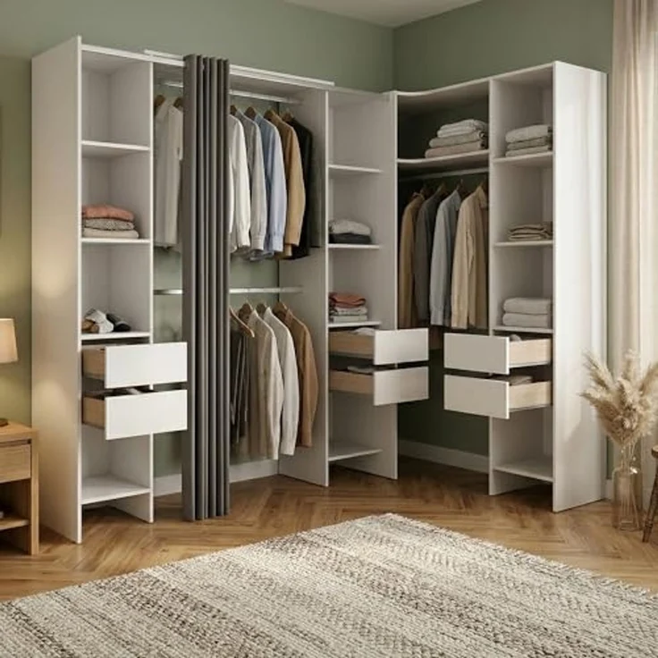 Dmora - Großer Kleiderschrank Biaena, Schlafzimmermöbel, Schrank, Garderobe, 234x141 h205 cm, Weiß – Bild 1