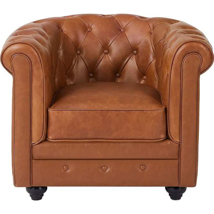 Vente-unique - CHESTERFIELD - Sessel mit gerader Rückenlehne - Holz, Platte - Holz - Camel - 82 x 78 x 72 cm – Bild 4