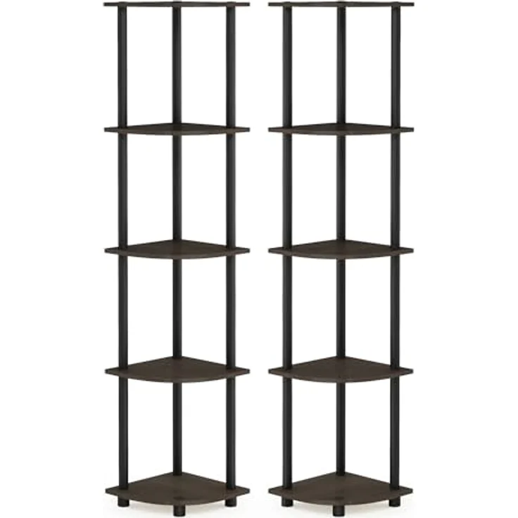 Furinno Turn-N-Tube 5-stufiges Eckregal-Mehrzweckregal, Dunkelbraune Maserung/Schwarz, 2er-Set – Bild 6