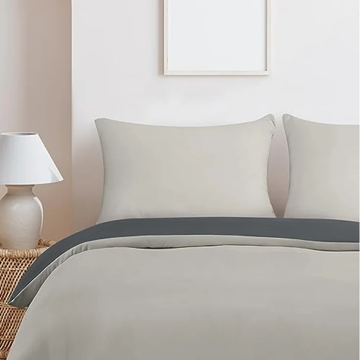 Utopia Bedding Bettwäsche 200x200 Set - Mikrofaser Bettbezug 200x200 cm + 2 Kissenbezüge 50x75 cm - Dunkelgrau/Hellgrau – Bild 3
