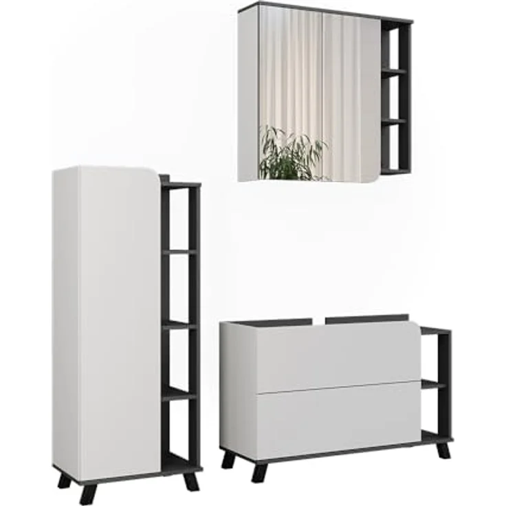 Vichy Badmöbel-Set Karen, 3-teilig, anthrazit/weiß, mit geräumigem Spiegelschrank und hochwertiger Verarbeitung – Bild 1