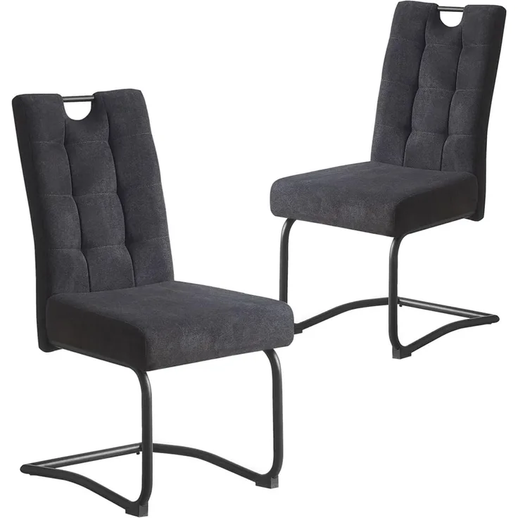 B&D home Esszimmerstühle SOFIA 2er Set | Freischwinger Stühle Schwingstuhl für Esszimmer, Küche, Büro | retro industrial | Webstoff Anthrazit