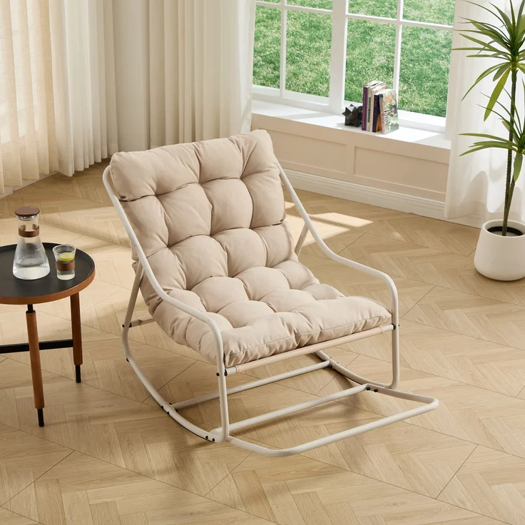 LVHOM Schaukelstuhl mit Fußstütze, Relaxsessel mit gepolstertem Kissen, ergonomischer Schaukelsessel, bis 130kg, Loungesessel für Balkon, Garten & Wohnzimmer – Bild 1