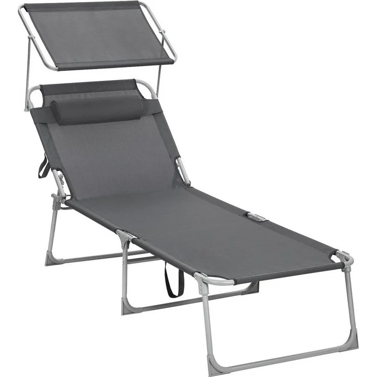 Songmics Gartenliege klappbar, mit Kopfstütze und verstellbarer Rückenlehne, 1x Sonnenliege, ohne Seitentasche, Grau, 71 x 200 x 38 cm – Bild 1