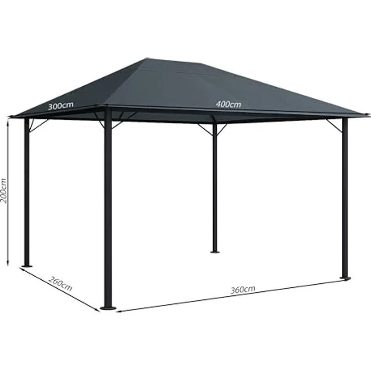 QUICK STAR Garten Pavillon Nizza 3x4m, stabiler Metallpavillon mit wasserabweisendem Dach in Grau, flexibles Aufbausystem – Bild 3