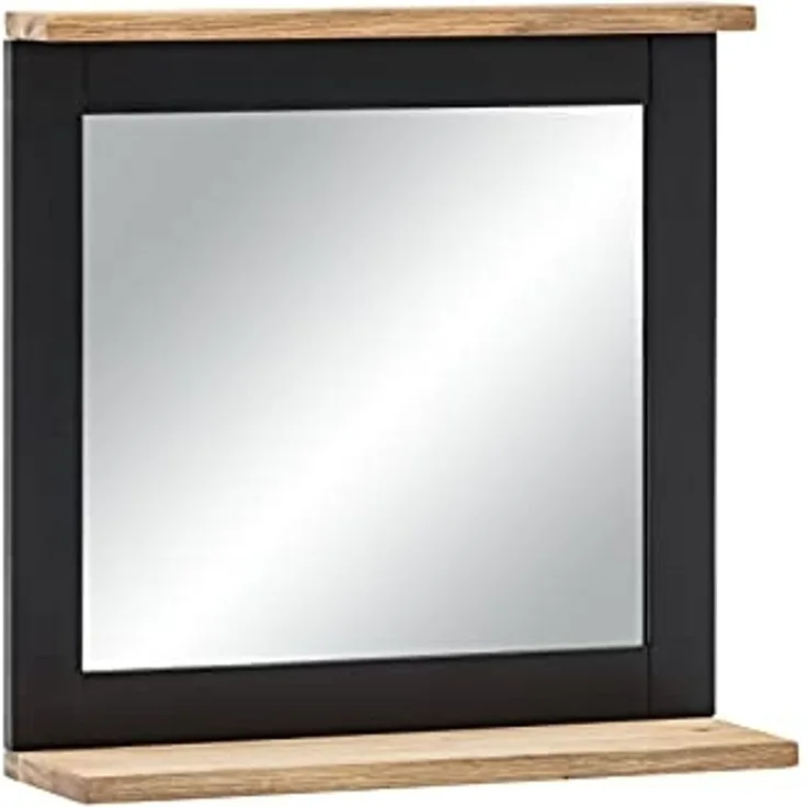 Spiegel Badspiegel 50x50 cm Akazie Holz gebürstet schwarz rechteckig mit Ablage massivum Jolo Wandspiegel Landhausstil Badmöbel