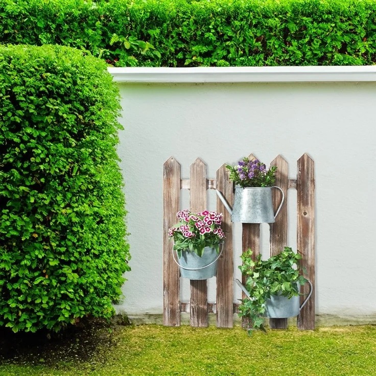 Kobolo Blumentopf Blumenkasten aus Holz - 3 Metallbehälter mit Haken, aus Holz – Bild 3