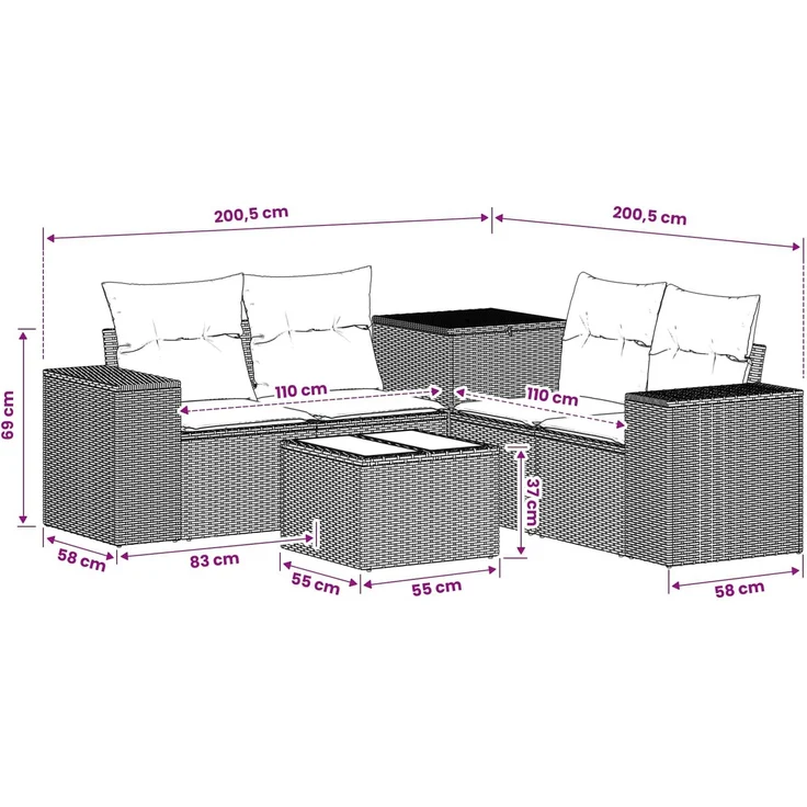 vidaXL Sofa Set 6 stk. Braun und Rot Polyrattan und Stahl 3447563 – Bild 11