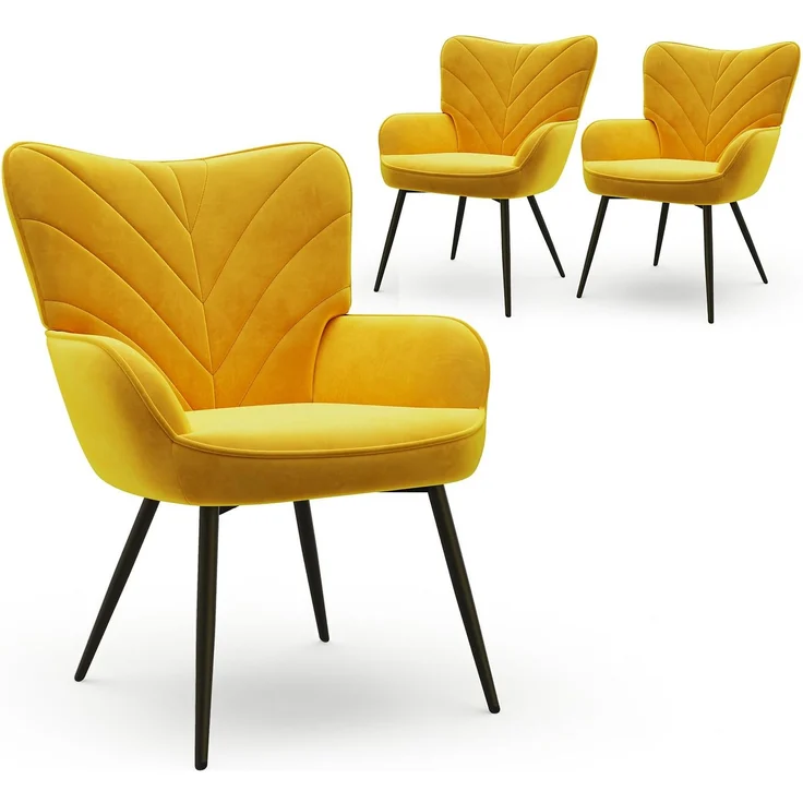 COLAMY Esszimmerstühle mit Armlehnen 3er Set, Stühle Esszimmer mit Rückenlehne, Polsternder Küchenstühle Gepolstert mit Wingback, Dining Chairs mit Holzbeinen für Esszimmer, Küche, Restaurant, Gelb