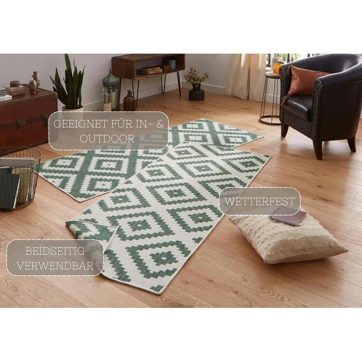 In- & Outdoor Teppich Malta Grün Creme - 80x350x0,5cm – Bild 3
