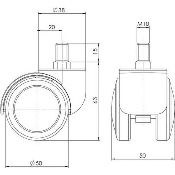 hjh OFFICE 619007 5X Hartbodenrollen 50mm / Gewinde M10 Büro-Stuhl-Rollen für Hartböden (5er Pack) – Bild 4