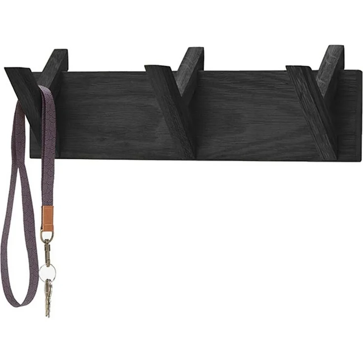 Garderobenleiste >BANTRY< 3 Haken, Eiche massiv, schwarz mit Maserung - 40x13x12cm (BxHxT) – Bild 4