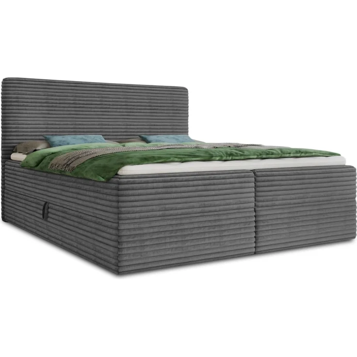 Boxspringbett Mollo mit 2 Bettkästen, Doppelbett mit Bonell-Matratze und Topper, Polsterbett in weichem Cordstoff, Bett, Bettgestell für Schlafzimmer (Graphit (Tilia 90), 180 x 200 cm) – Bild 1