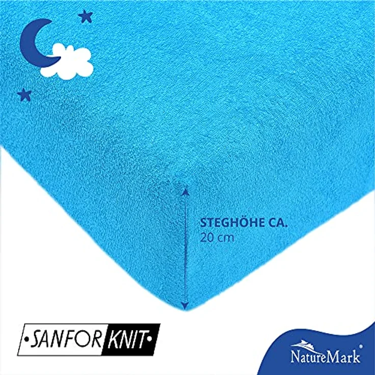 NatureMark Spannbettlaken Frottee Spannbettlaken, 80% Baumwolle / 20% Polyester, Gummizug: rundum, (2 Stück), 2er Set Kinder Spannbettlaken Frottee, Spannbetttuch 80% Baumwolle / 20% Polyester, für Babybett und Kinderbett, 70x140 cm - Türkis – Bild 6