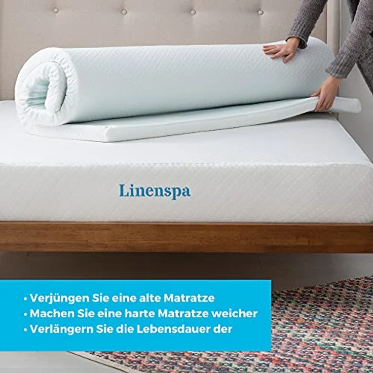 Linenspa Matratzen Topper 135x190 cm, 5cm hoch – Matratzenauflage mit Gel Memory Foam und waschbarem Bezug mit Reißverschluss – Öko-Tex, Weiß – Bild 5