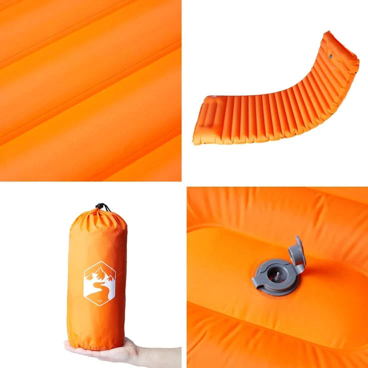 vidaXL Selbstaufblasende Isomatte mit Kissen Orange 4007119 – Bild 5