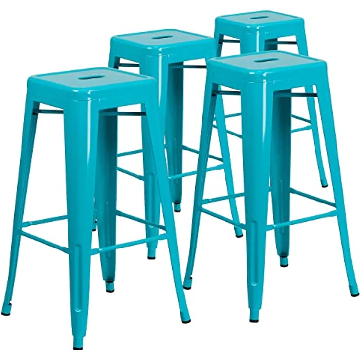 Flash Furniture Barhocker, kommerzielle Qualität, 76 cm hoch, ohne Rückenlehne, Metall, für Innen- und Außenbereich, quadratische Sitzfläche, Eisen, Kunststoff, Kristall-Türkisblau, 4 Stück – Bild 2